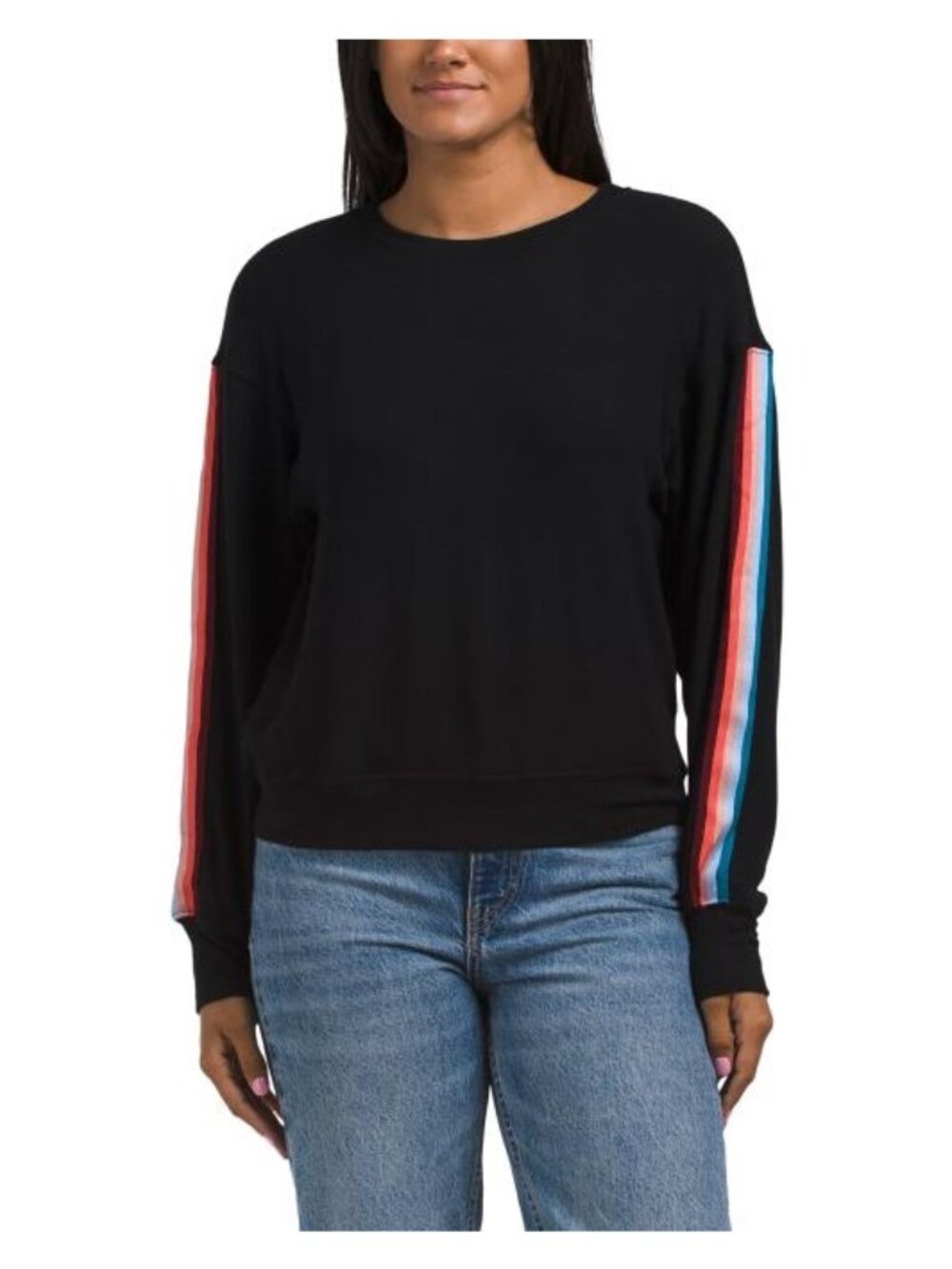 Gigi Pullover With Stripe Trim Black Femme Rainbow XS